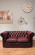 Oxblood Red Leather Chesterfield Sofa Settee 2 Seater