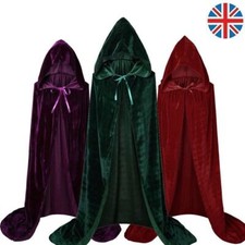 Adult Velvet Hooded Robe Cloak Cape Long Halloween Vampire Costume Fancy Dress