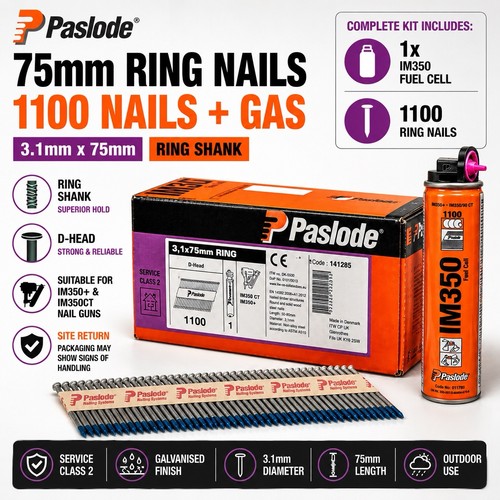 Paslode 75mm ring shank - ring, nails