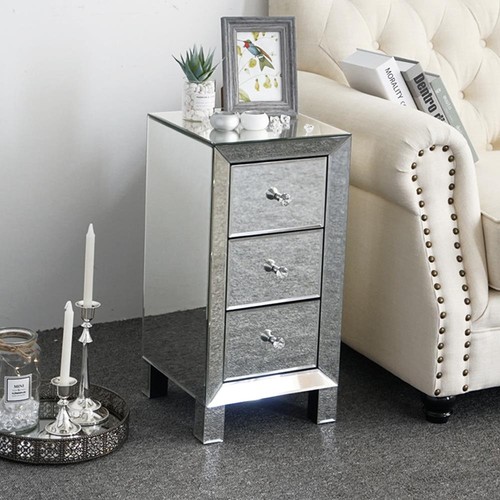 Drawers mirrored bedside table - drawers,