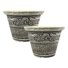 2Pc Round Plastic Grey Plant