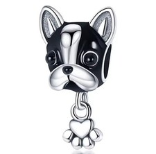S925 Sterling Silver - Dog Boston Terrier Silver charm, + gift box