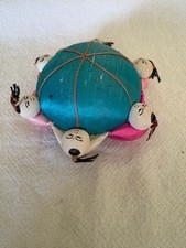 Chinese Blue  Silk Pincushion - 6 figures with pigtails