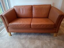 Vintage retro Danish style tan leather 2 seater sofa