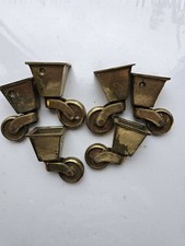 Antique Vintage Set Of Six Solid Brass Castors Table, Large Chair Or Sofa