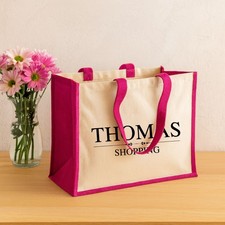 Personalised Jute Bag Custom Name Print Laminated Jute/Cotton Canvas Shopper Bag