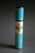 ANTIQUE SILVER ENAMEL PERFUME BOTTLE CONTENER WITH GLASS SCENT BOTTLE