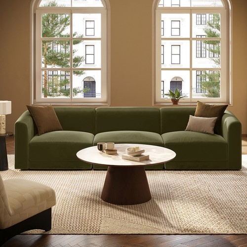 Olive green velvet curved - olive,