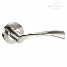Curved Internal Chrome Door Handles Set on Rose - Duo Polished & Satin Chrome