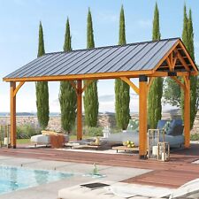 14 x 12ft Outdoor Wood Gazebo Hardtop Wooden Frame Permanent Pergola for Garden