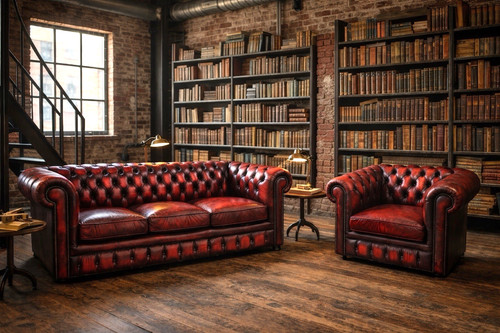 Chesterfield leather sofa - leather,