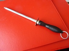 Vintage Knife Sharpening Steel with Black Handle & Hanging Ring 12.5" Long