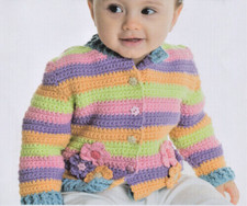 0509 Crochet Baby's Striped Flower Cardigan 3-18mths Aran - Vintage Pattern Copy