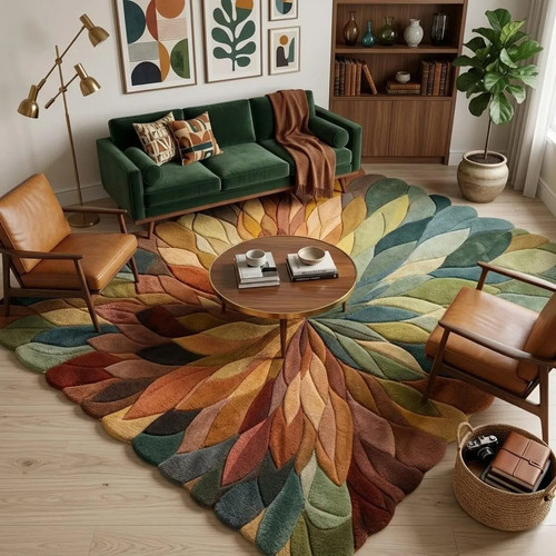 Hand tufted leaf wool rug - hand, 3d