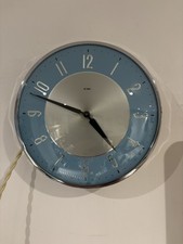 Vintage Metamec Blue And Chrome Wall Clock Electric Working