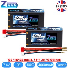 2x Zeee Shorty 2S Lipo Battery 7.4V 4600mAh 4mm Bullet to T Plug 100C for RC Car