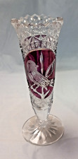 Vintage Hofbauer Byrdes Vase 7" German Lead Crystal plum red Beautiful Bird