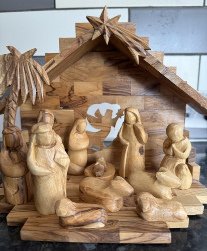 Vintage olive wood nativity - vintage,