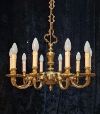 Stately Heavy Vintage French Empire Style 10 Arm Brass Chandelier Ceiling Light