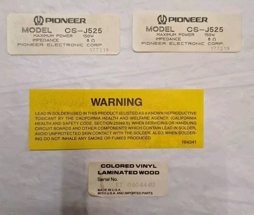 Pioneer speaker j525 labels - pioneer, cs-j525