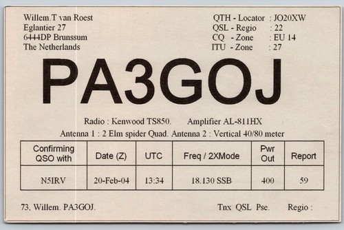Pa3goj qsl card netherlands - qsl,