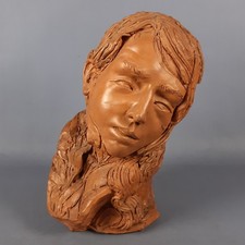 Scultura Busto Terracotta Volto Femminile Firmata Made In Italy Vintage