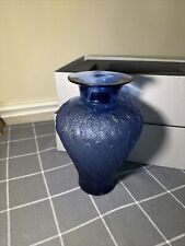 Massive Lalique Glass “Lavender” Pattern Vase Blue Color With Original Box