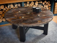 Coffee Table Industrial Cable Drum Unique Bespoke Handmade Solid Wood
