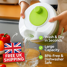 Salad Spinner Plastic Vegetable Large Veg Leaf Colander Dryer Drainer Bowl UK