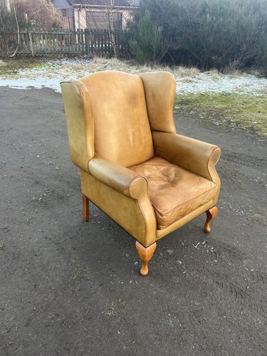 Leather wing back armchair - wing, /