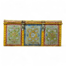 Vintage Metal Indian Hand Painted Travel Trunk Chest