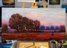 Yorkshire Wolds Oil Painting Canvas Landscape Sunset Trees Signed Wall Art #10