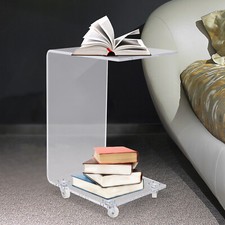 Clear Acrylic C-Shape Sofa Side Table Tea End Table Transparent Coffee Desk USA