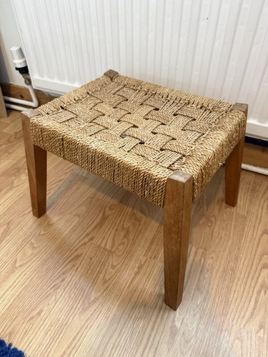 Vintage woven rush footstool - rush,
