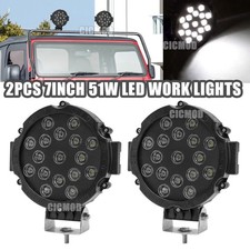 2x 7" 51W Round LED Work Light Bar Spot Flood Fog Driving Lamp Offroad SUV Truck