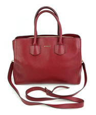 Furla Double Handle Satchel Bag Red Leather Shoulder Hand Bag Purse