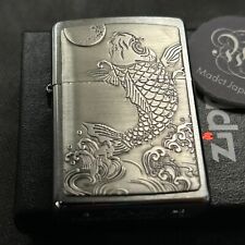 Zippo Carp Japanese Pattern Etching Silver Regular Case Oil Lighter Japan