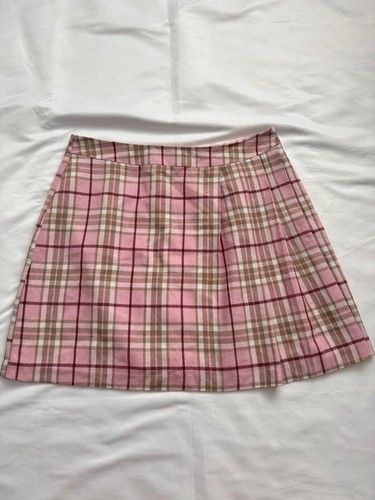 Oxygen pink plaid pleated mini - pink,