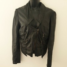 Zara Leather Jacket Small Zips Cropped 8 10 genuine leather biker Autumn coat