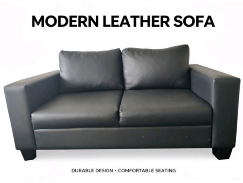 Premium black leather seater - black,