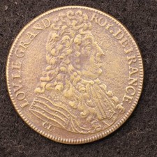 *France Louis XIV Brass Coin 1643-1715 Token jetton [E5100]7b5