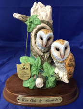 Barn Owls By Leonardo Figurine Ornament On Wooden Plinth  Free Postage