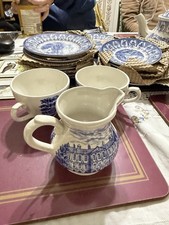 BROADHURST Queens Silver Jubilee 1977 Blue & White Tea Set Teapot Castles