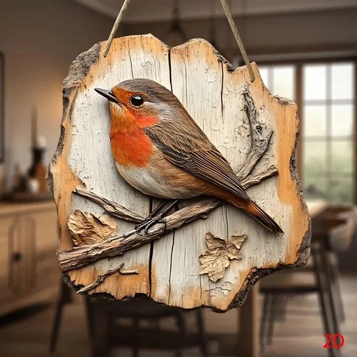Wooden robin design - robin, wall