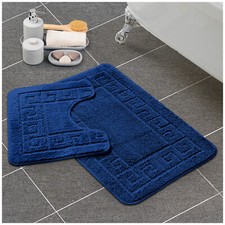 GREEK STYLE BATH MAT Jacquard Pedestal Set Non-Slip Toilet Bathroom Rugs 2 Piece