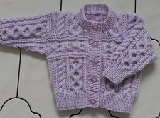HAND KNITTED Baby Aran Cardigan Round Neck Made to Order Various Sizes