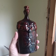 1840s ROCKINGHAM POTTERY QUEEN VICTORIA REFORM FLASK W/DRINKING MAN ON BARREL