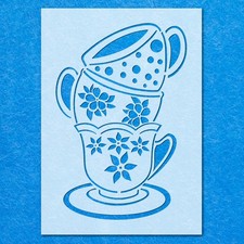 Floral Flower Tea Cups Stencil: Mylar Airbrush Wall Art Painting Crafts , DIY