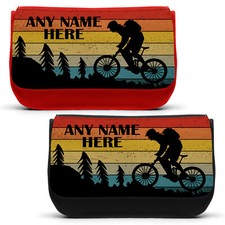 Retro Rainbow Mountine Bike MTB Personalised Name Pencil Case School Bag Gift