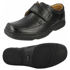 Clarks SWIFT TURN Black Leather FLEXLIGHT Shoe Men WIDE-FIT UK-9.5 H EU-44 W
